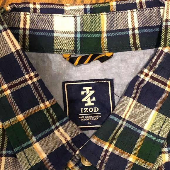 IZOD Men’s Blue Green Plaid Long Sleeve Button Down Shirt Sz XL - Picture 3 of 6
